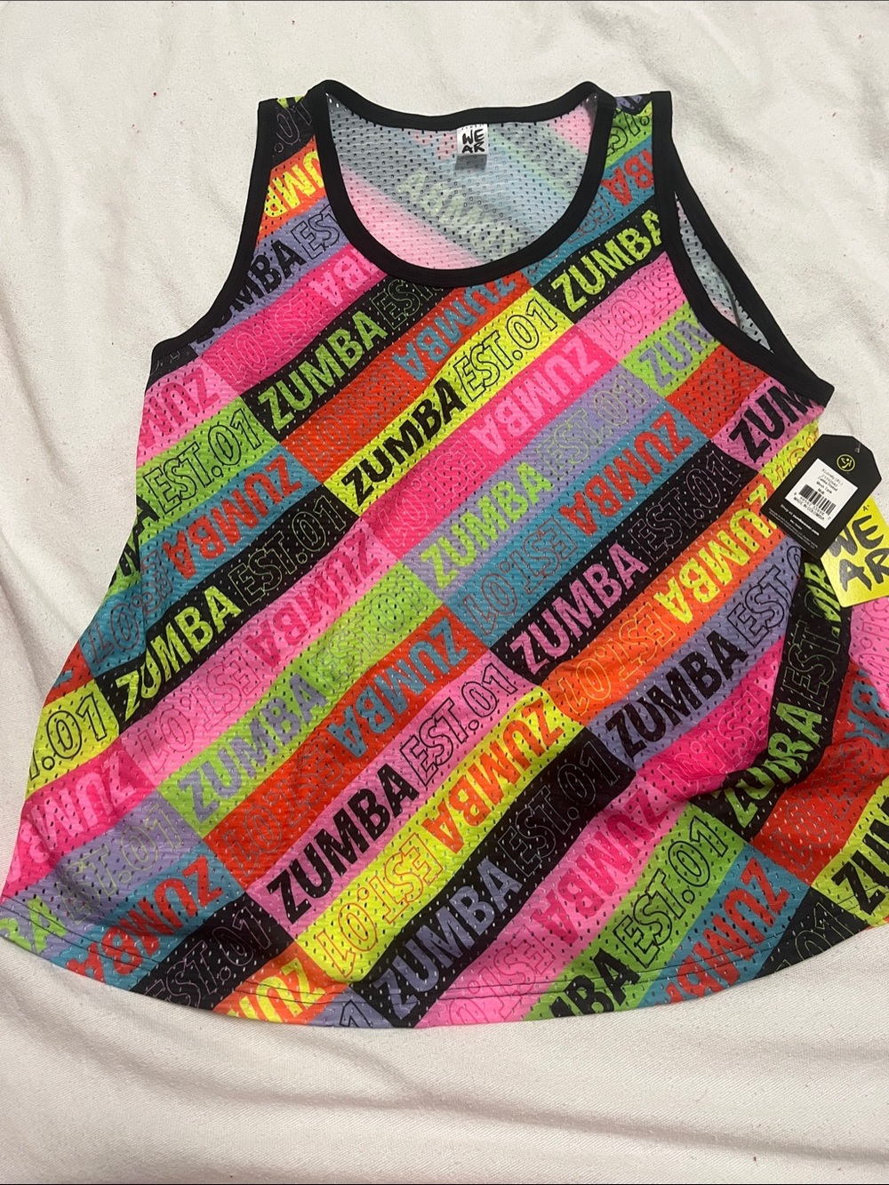 Zumba Fitness Neon Multi-Stripe Mesh Tank